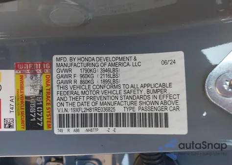 2024 Honda Civic Sport from USA, damaged, VIN 19XFL2H81RE036825